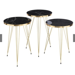 SET 3 MESAS AUXILIARES NEGRO Y ORO