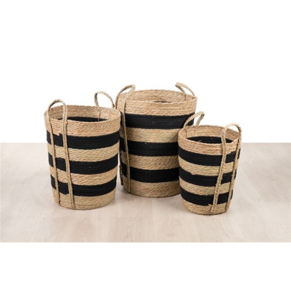 SET 3 CESTOS CUERDA RAYAS NEGRAS