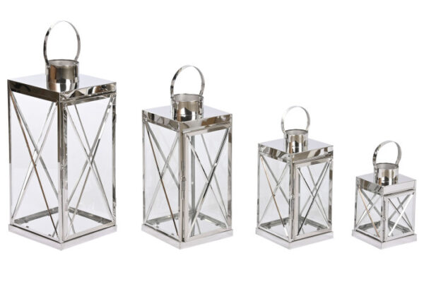 FAROLA SET 4 ACERO CRISTAL 22X20X50 ASA CROMADO