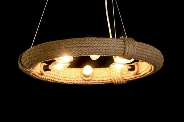 LAMPARA TECHO CUERDA 48X48X10 6 BOMBILLAS MARRON - Imagen 6