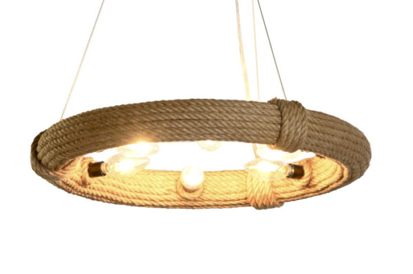 LAMPARA TECHO CUERDA 48X48X10 6 BOMBILLAS MARRON