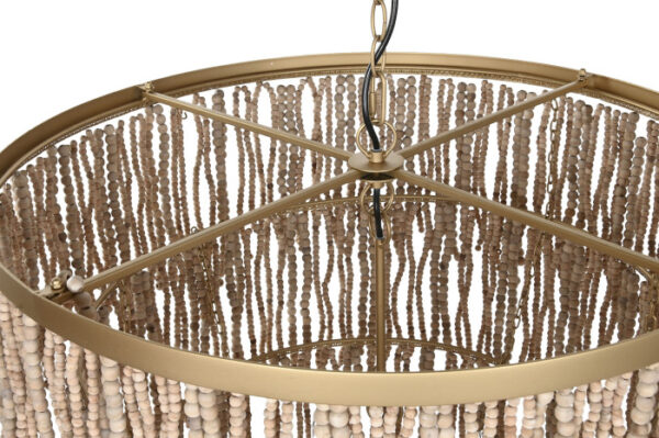 LAMPARA TECHO METAL MADERA 70X70X157 BOLAS NATURAL - Imagen 4