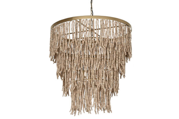 LAMPARA TECHO METAL MADERA 70X70X157 BOLAS NATURAL - Imagen 2