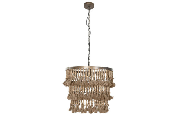 LAMPARA TECHO METAL MADERA 53X53X123 BOLAS MARRON - Imagen 6