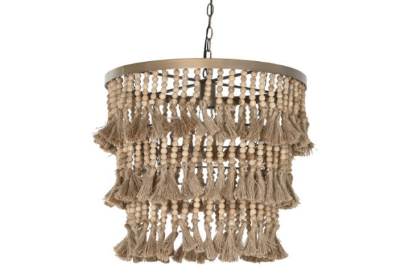 LAMPARA TECHO METAL MADERA 53X53X123 BOLAS MARRON - Imagen 2