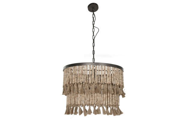 LAMPARA TECHO METAL MADERA 61X61X117 BOLAS NATURAL - Imagen 6