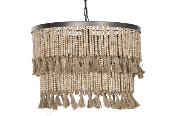 LAMPARA TECHO METAL MADERA 61X61X117 BOLAS NATURAL - Imagen 2