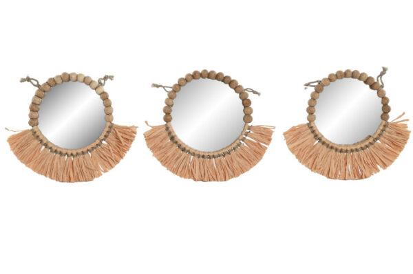 ESPEJO SET 3 YUTE CRISTAL 20X1X20 FLECOS NATURAL