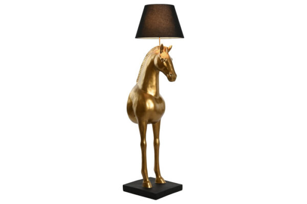 LAMPARA PIE RESINA 47X40X153 CABALLO DORADO